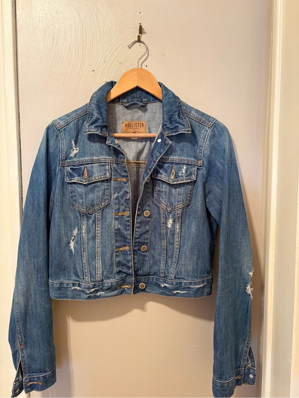 Hollister Light Blue Distressed Crop Denim Jacket
